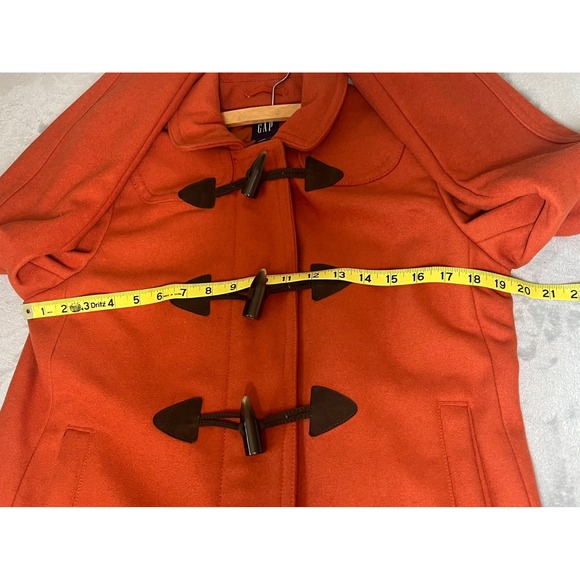Vtg GAP Full Zip Toggles Collar 100% Wool Coat Color Burnt Orange Womens Size M - Picture 3 of 16